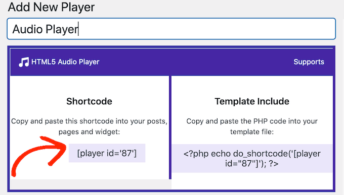 Umieszczanie widżetu odtwarzacza audio za pomocą krótkiego kodu Placing an audio player widget using shortcode