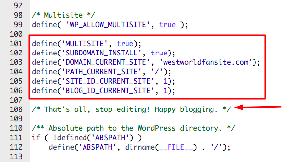 wp-config 文件中的多站点配置