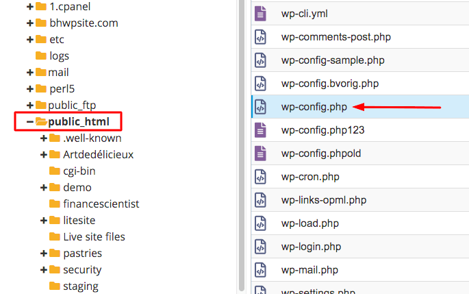 public_html 中的 wp-config 文件