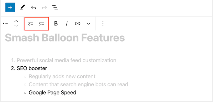 创建缩进编号的项目符号列表 Creating an indented numbered bullet list