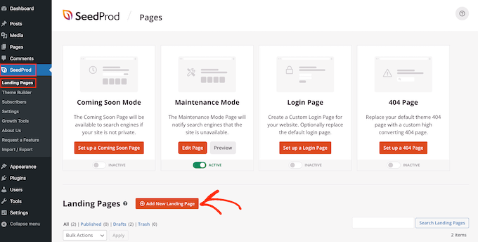 使用拖放页面构建器创建自定义登录页面 Creating a custom landing page using a drag and drop page builder
