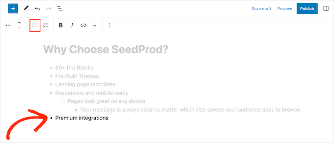 使用缩进和取消缩进按钮在 WordPress 中创建嵌套列表 Creating nested lists in WordPress using the indent and outdent buttons