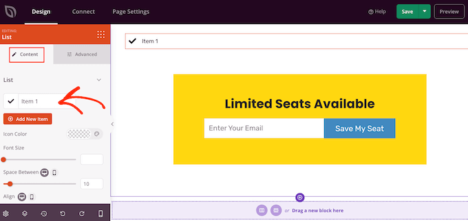 使用页面构建器插件将项目添加到列表 Adding items to a list using a page builder plugin