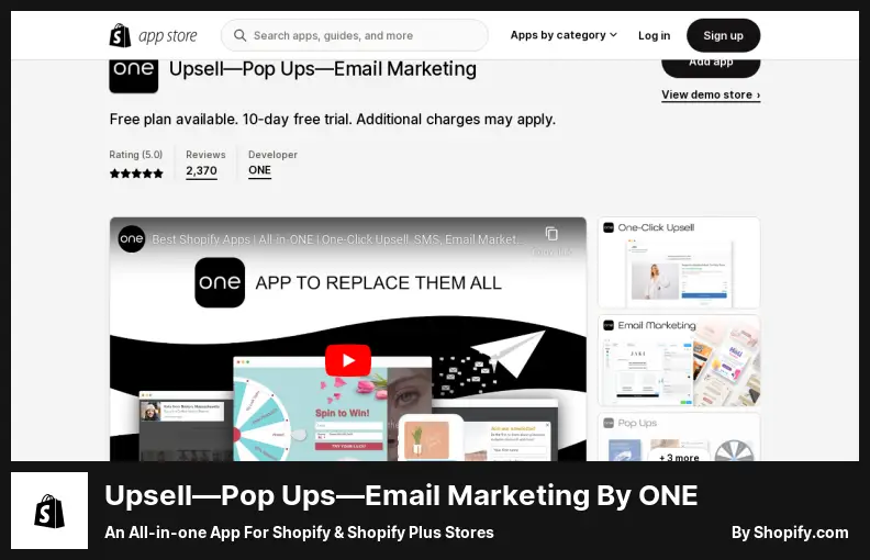 Upsell—Pop Ups—Электронный маркетинг от ONE — универсальное приложение для магазинов Shopify и Shopify Plus