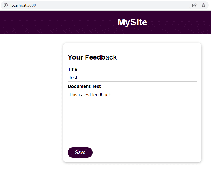 Screenshot: invio di feedback tramite l'interfaccia grafica dell'applicazione demo.