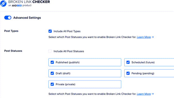 strumento-di-controllo-collegamento-interrotto-per-impostazioni-avanzate advanced settings of broken link checker