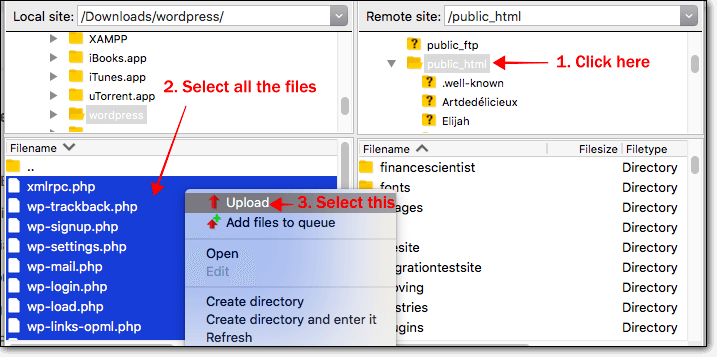 unggah file inti wordpress