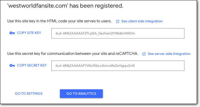 Ottieni la chiave del sito captcha di Google