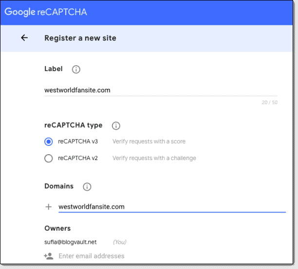 Usa google recaptcha