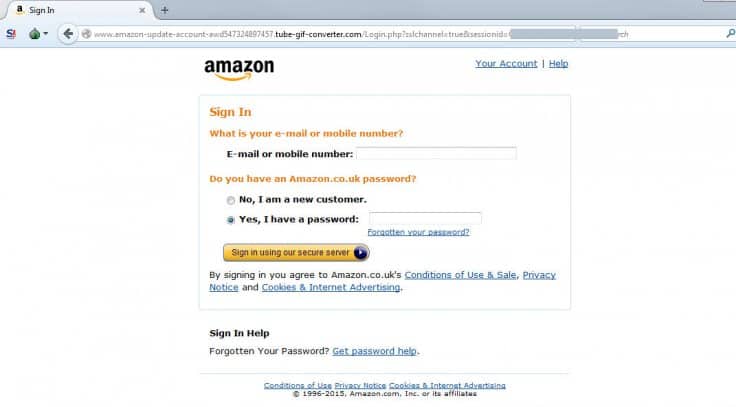Sito di phishing Amazon