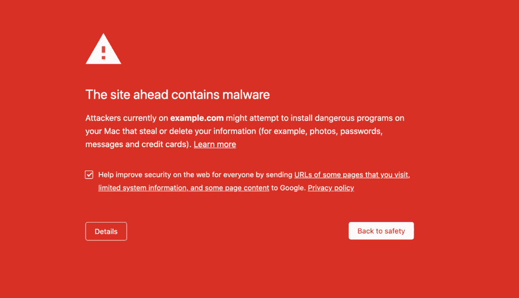 この先のサイトには、Google によるマルウェアの警告が含まれています