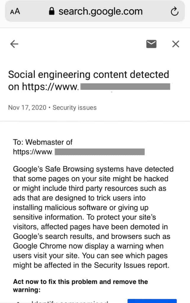 Google chrome 詐欺サイト前方警告メッセージ