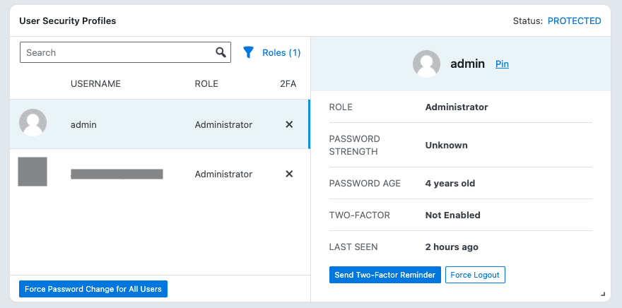perfis de segurança do usuário ithemes