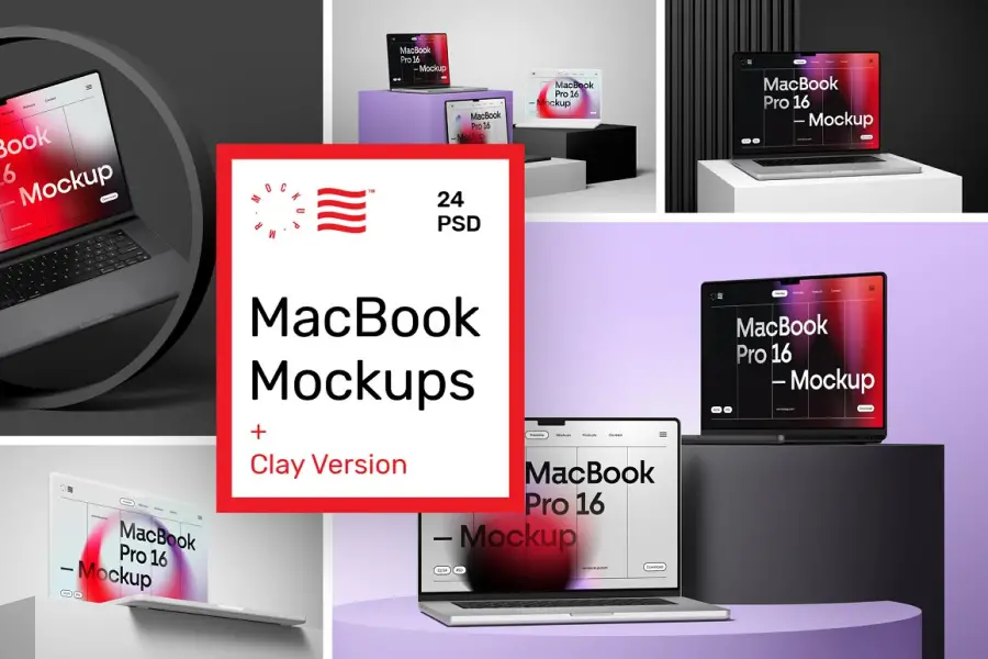 MacBook Pro 16 Mockups + Clay Style -
