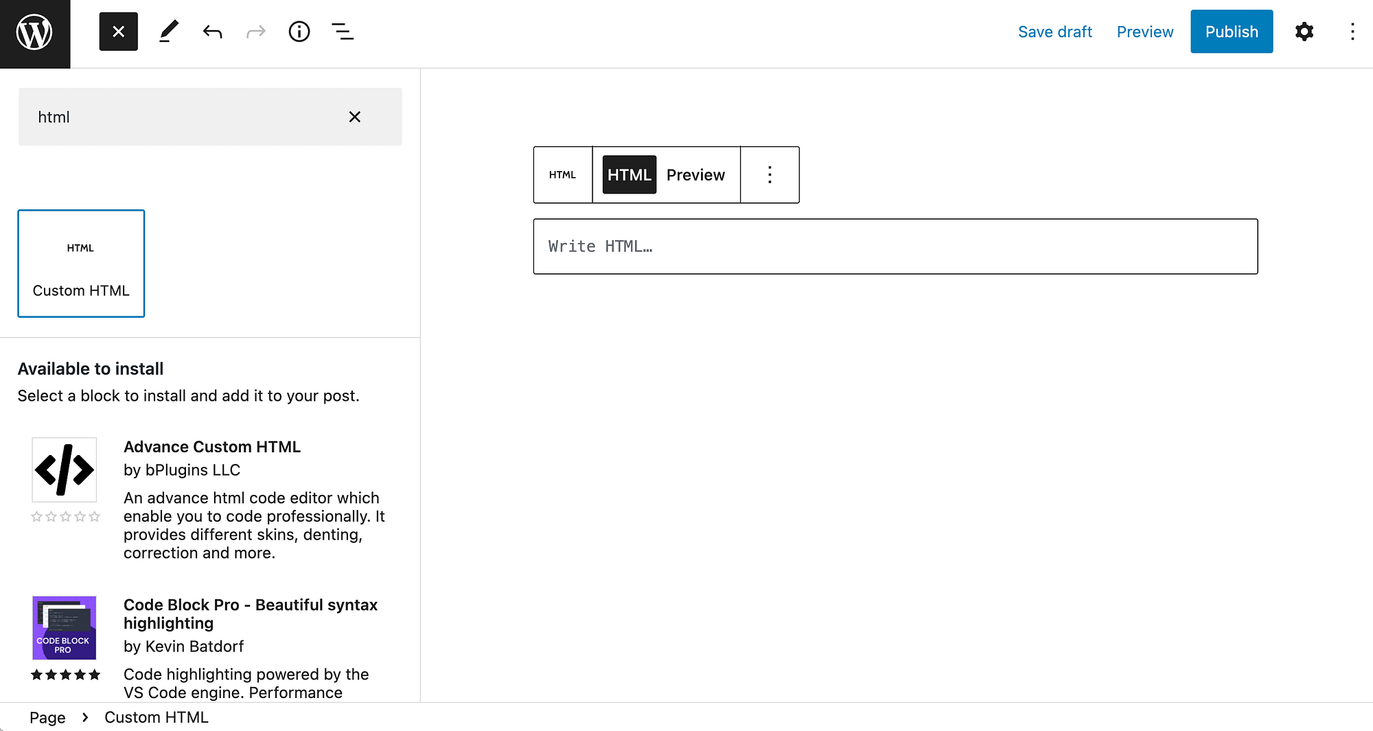 WordPress カスタム HTML ブロック