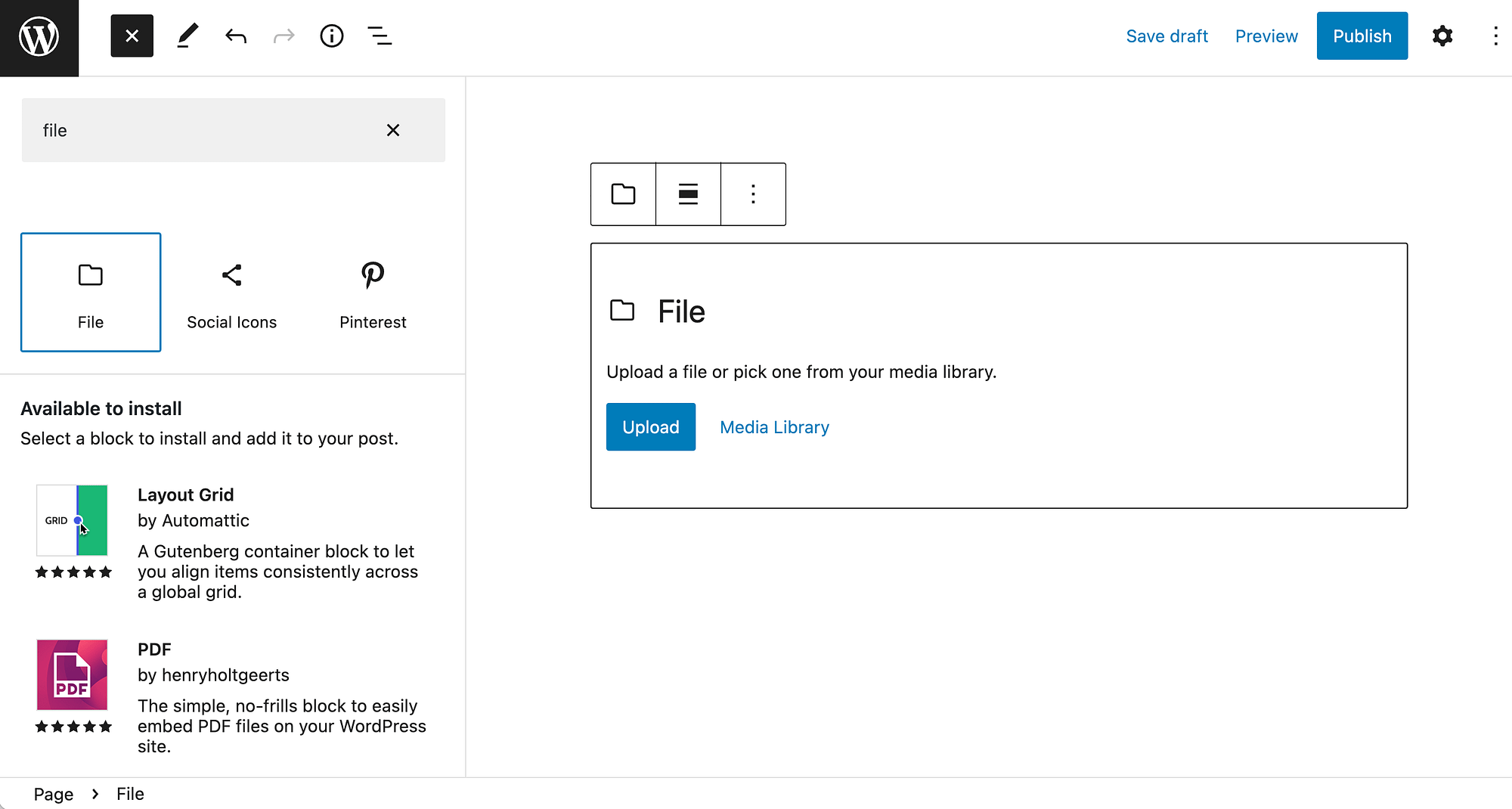 WordPress ファイルブロック
