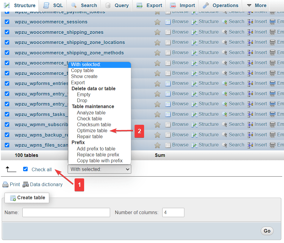 mengoptimalkan tabel di wordpress phpmyadmin