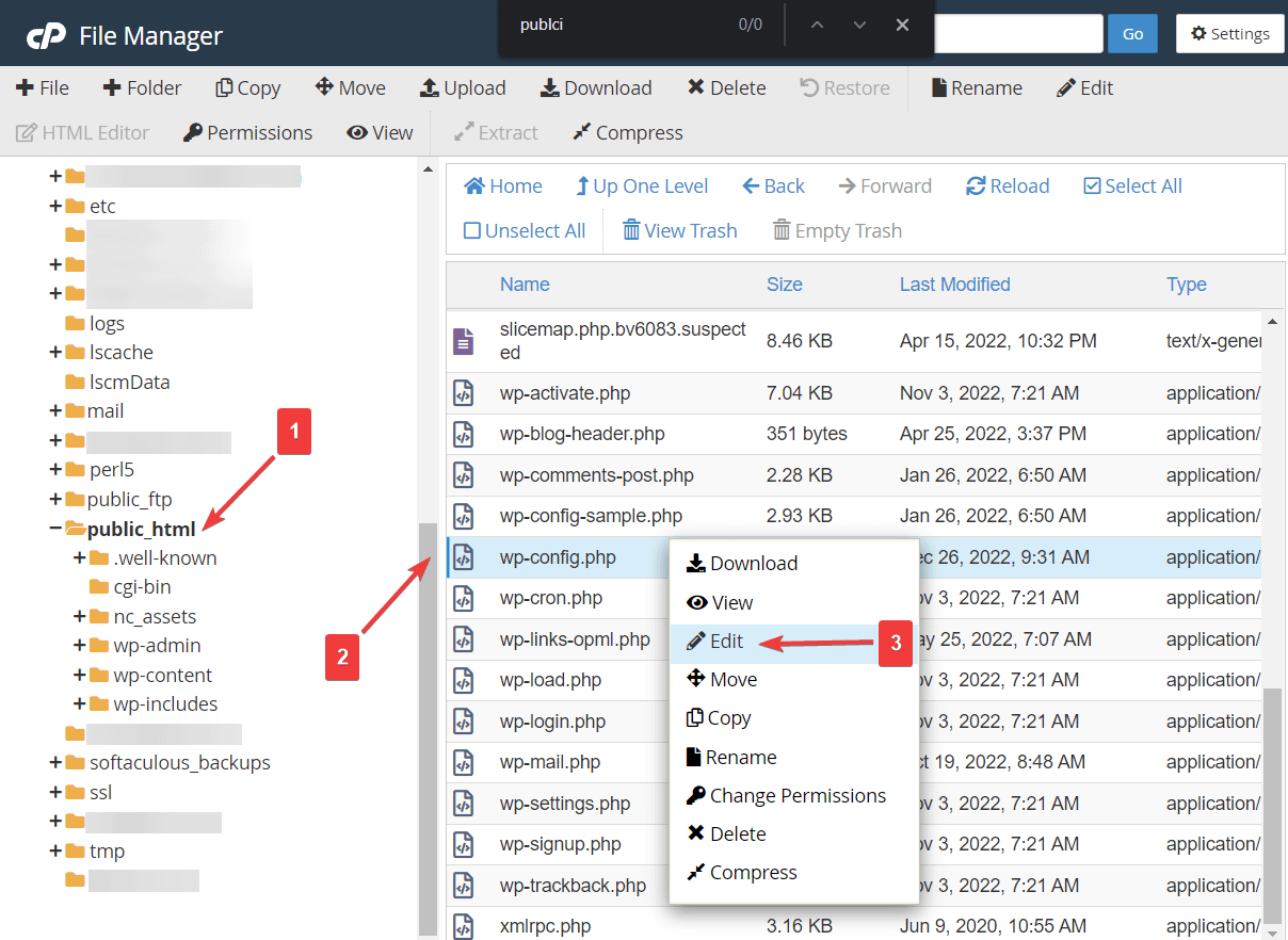 mengedit file wpconfig di pengelola file