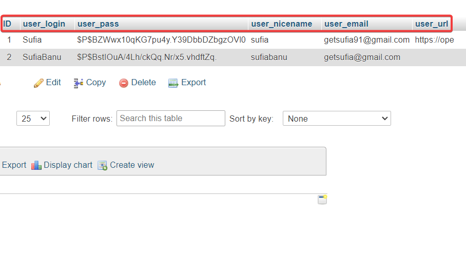 isi tabel di database phpmyadmin