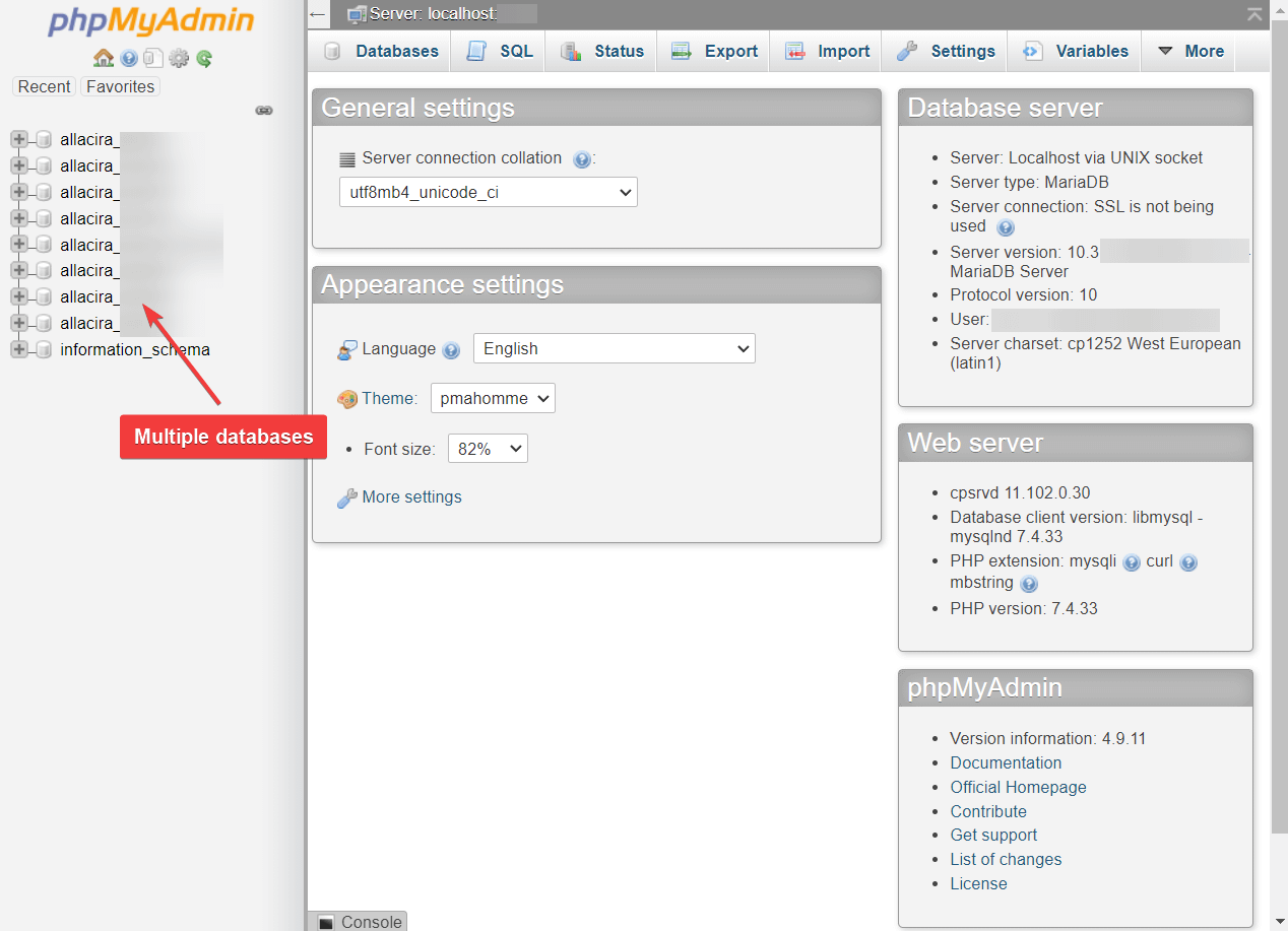beberapa database phpmyadmin