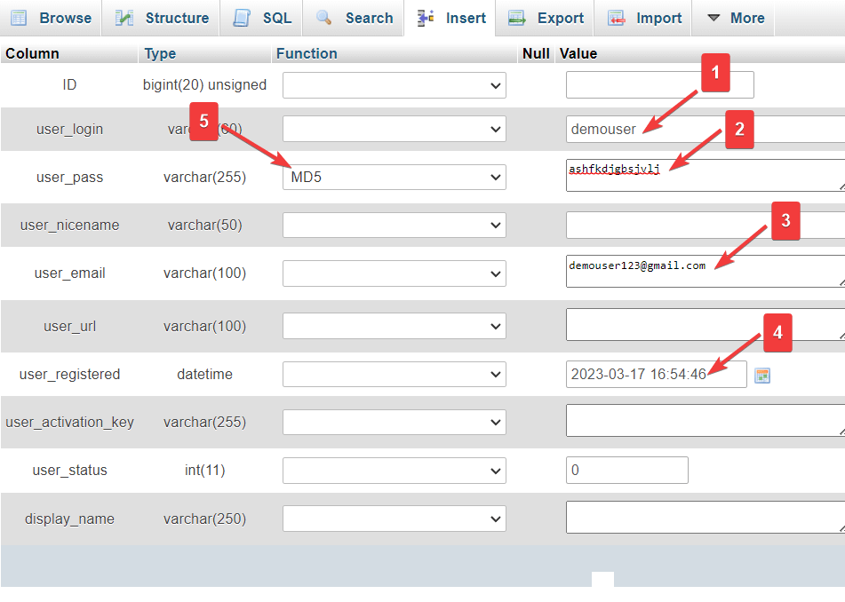 menambahkan pengguna di database phpmyadmin
