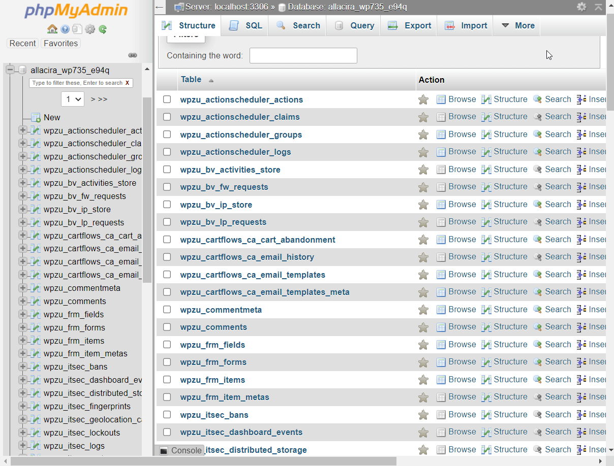 database wordpress phpmyadmin