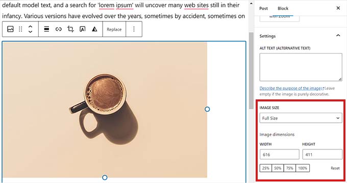 ปรับขนาดรูปภาพโดยใช้การตั้งค่าแผงบล็อก Resize an image using block panel settings