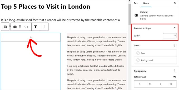 เพิ่มบล็อกโดยใช้คอลัมน์ Add Block using column