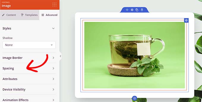 ไปที่แผงระยะห่างโดยสลับไปที่แท็บขั้นสูง Visit the Spacing panel by switching to the Advanced tab