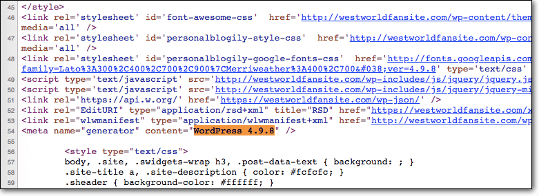 sumber halaman tampilan versi wordpress