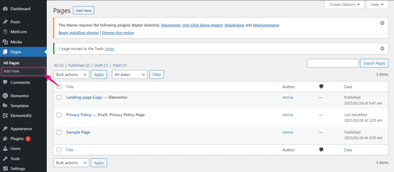 新しいページを追加して、WordPress にページ リストを統合する