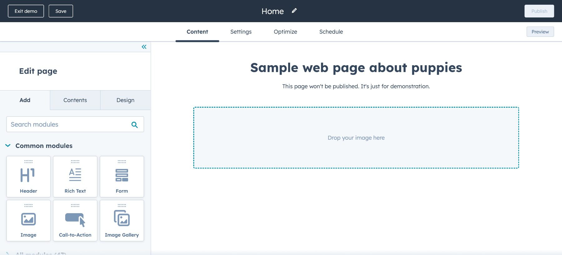 Constructeur de pages HubSpot CMS