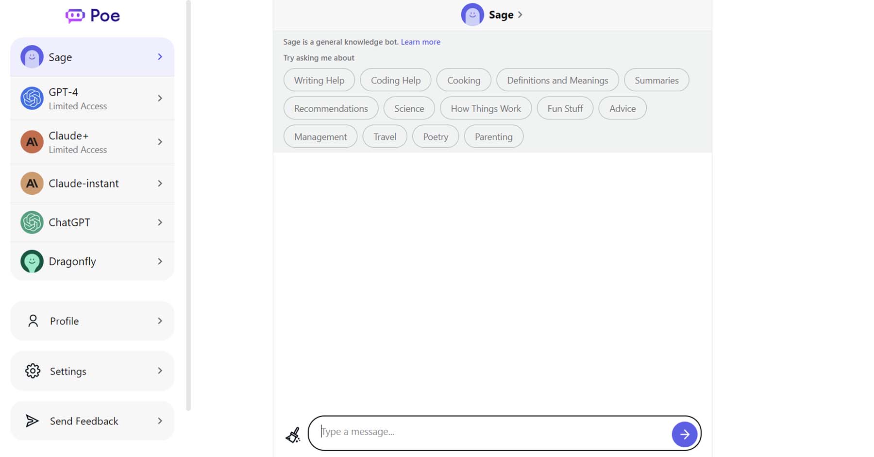 Poe por la interfaz de Quora