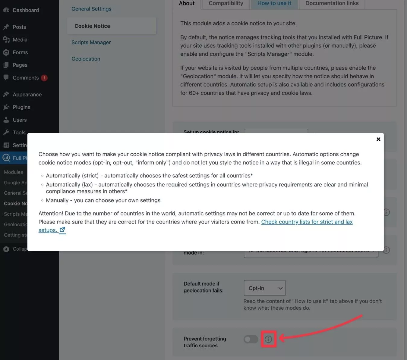 Información sobre herramientas de la interfaz