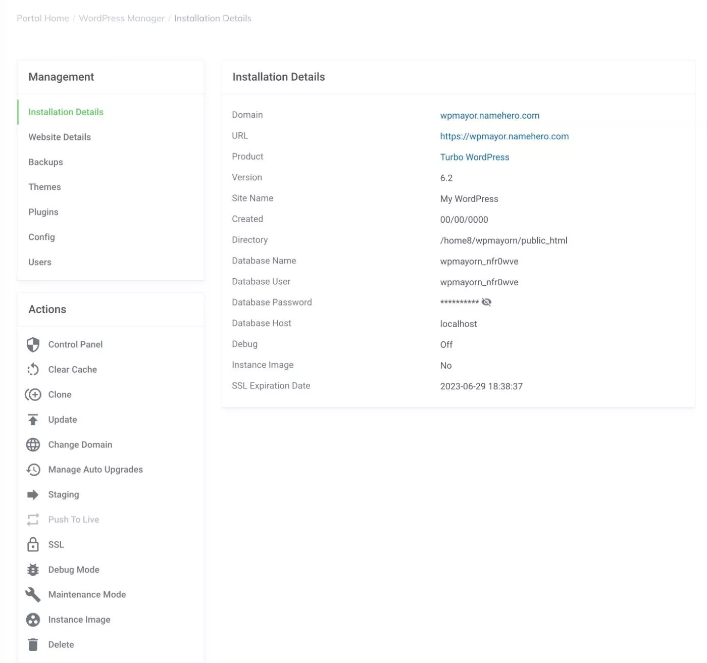 NameHero WordPress-Hosting-Dashboard