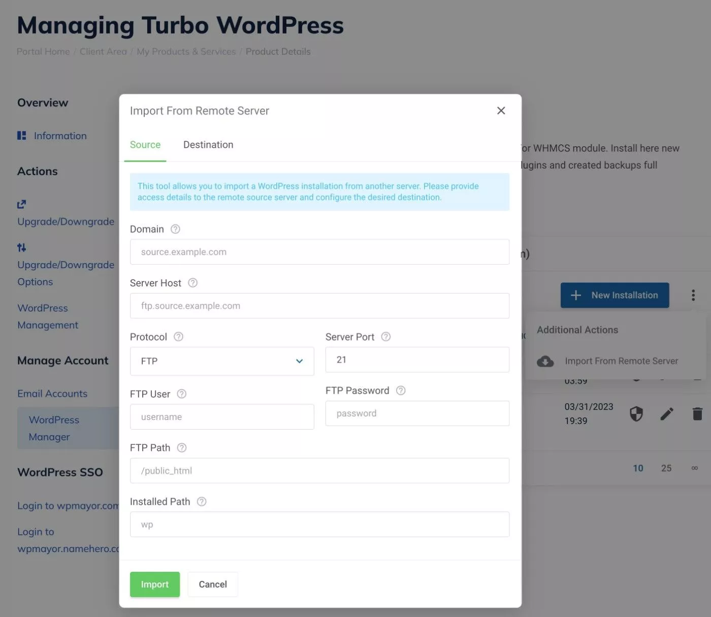 Importieren Sie eine entfernte WordPress-Site