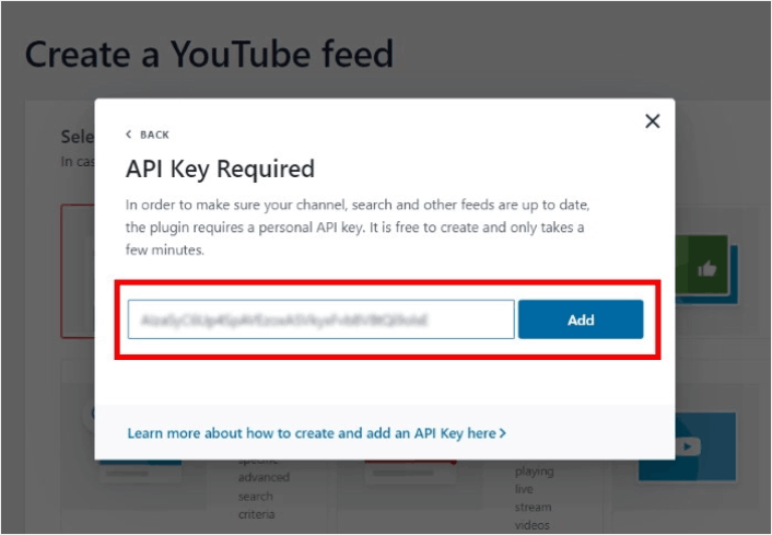 YouTube API キーを追加