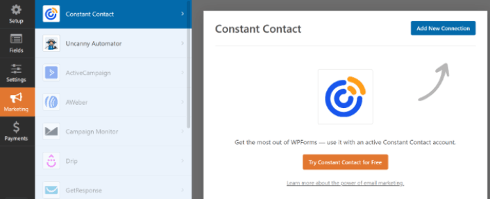 Conecte contato constante com WPForms