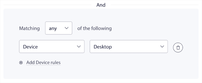 Configurações do acionador de segmentação por dispositivo
