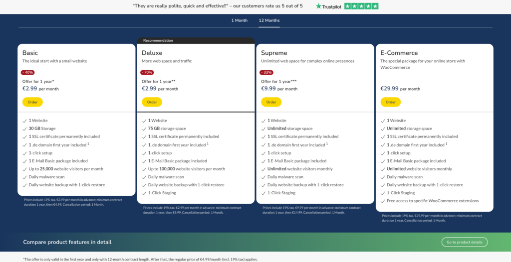 Recursos e preços da HostEurope
