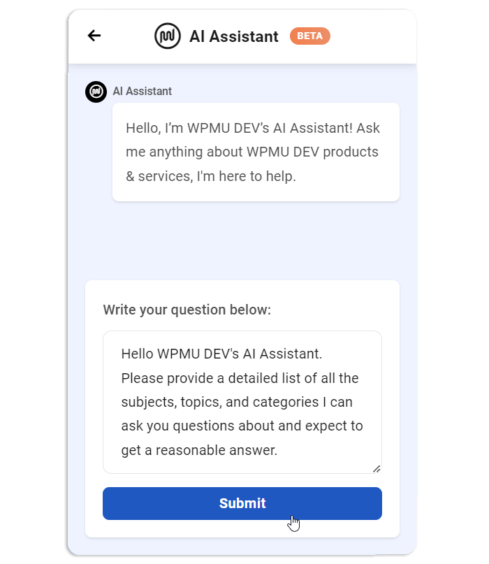 WPMU-DEV AI Assistant com prompt.