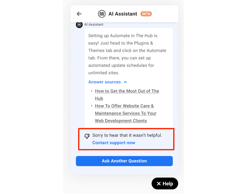 WPMU DEV AI Assistant - Resposta não útil.