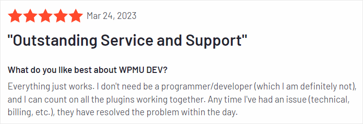 Revisão do cliente G2.com de WPMU DEV.