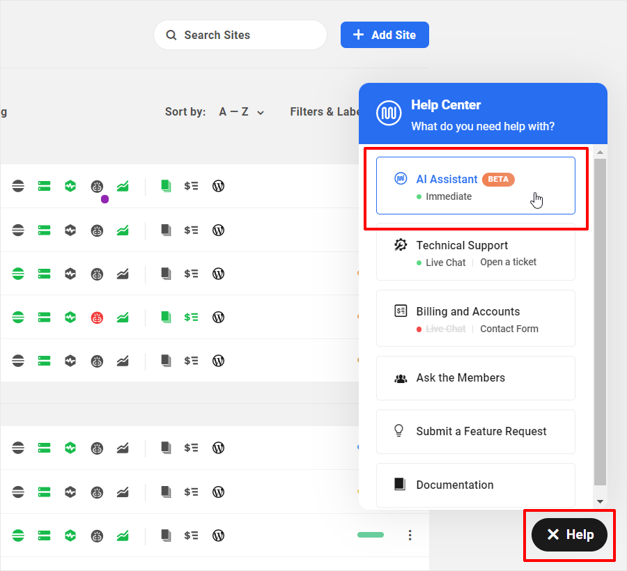WPMU DEV AI Assistant - botão Ajuda