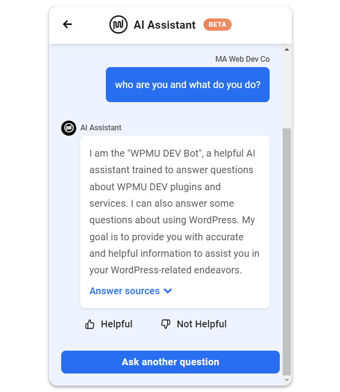 Interface WPMU DEV Ai Assistant.