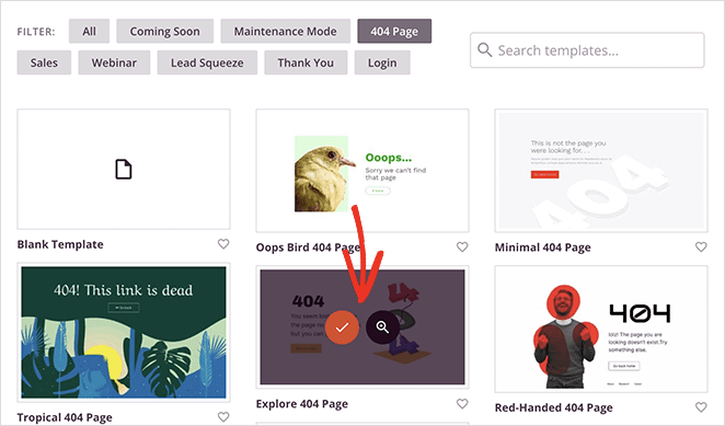 选择a404pagetemplate SeedProd Choose a 404 page template design