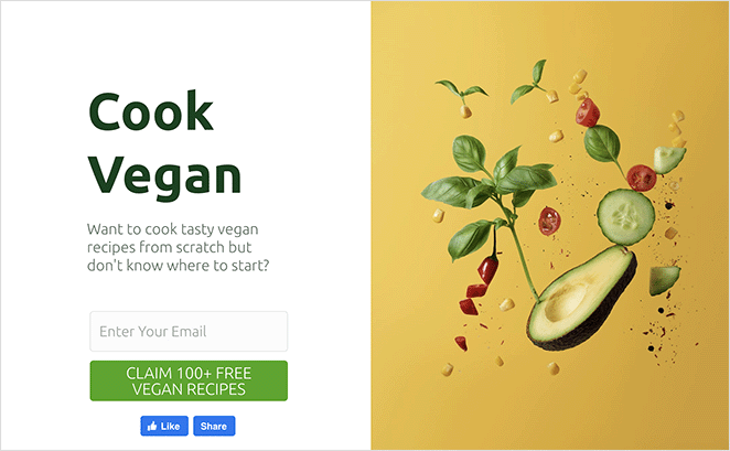 landing page con pulsante simile a Facebook SeedProd Landing page with facebook like button