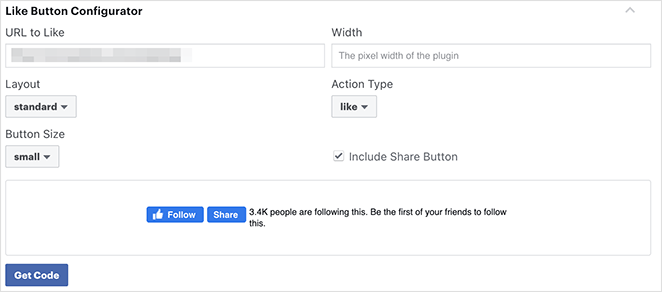 configurazione del pulsante simile a facebook SeedProd Facebook like button configuration page