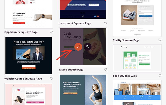 scegli il modello della pagina di destinazione SeedProd Choose a SeedProd landing page template