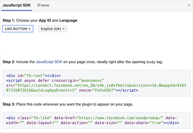 facebooklike button embed code SeedProd Facebook like button embed code snippets